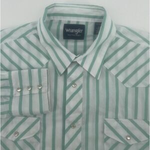 Wrangler Western Shirt Mens XXL Mint Green Striped Pearl Snap Long Sleeve Cowboy